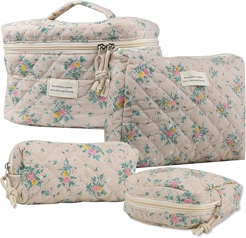 Miniatura 19 de VIWIME Bolsa de cosméticos de maquillaje, grande, de algodón, acolchada, de viaje, coquette, estética, linda, floral, bolsa de maquillaje
