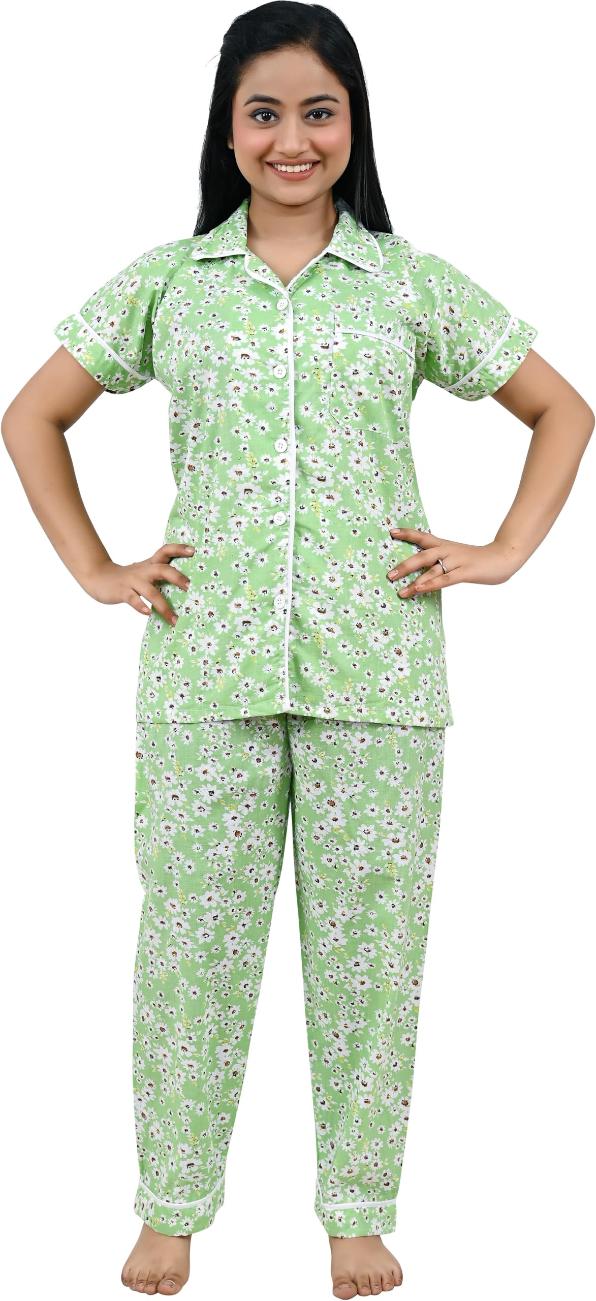 miavii Creation Women’s Indian Style Night Suit Set | Cotton Short Sleeve Top & Pyjama Set | Collar Neck Printed Nightsuit | Comfortable Nightwear & Loungewear for Women-picture-45