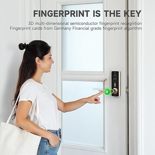 Miniatura 3 de Cerradura de puerta inteligente de huellas dactilares con asa, cerradura de entrada sin llave chapada en oro de alta calidad, teclado digital