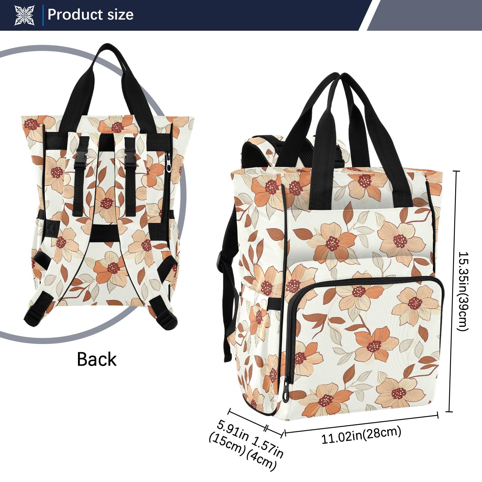 Mnsruu Borsa per pannolini per bambini con motivo floreale disegnato a mano borsa grande borsa impermeabile da viaggio borse per pannolini per mamme e papà