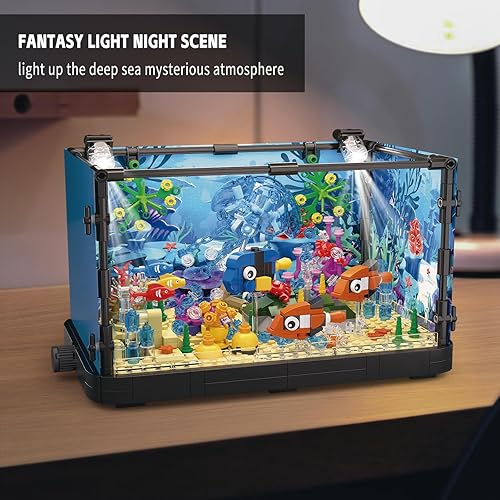 Miniatura 3 de QLT QIAOLETONG Kits de bloques de construcción de peces de peces con luces LED, regalos creativos de animales marinos para niños y adultos (725