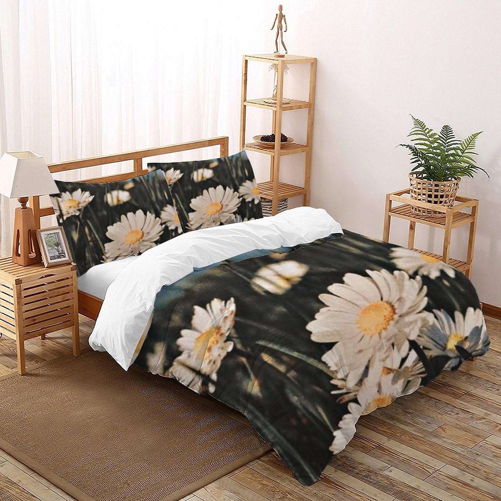 Linge de lit fleurs blanches imprimé 3D pour une chambre nature et relaxante