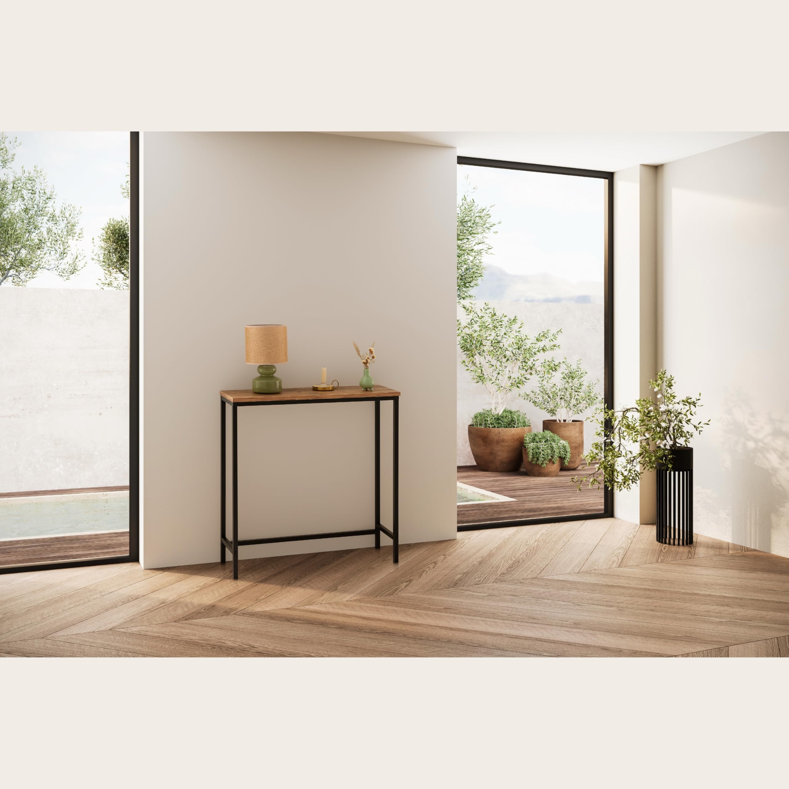 Mobile ingresso industriale ideale per ingresso ingresso, mobile ingresso con design moderno, colore Atlantic Pine, 80 x 25 x 80 cm. Neo