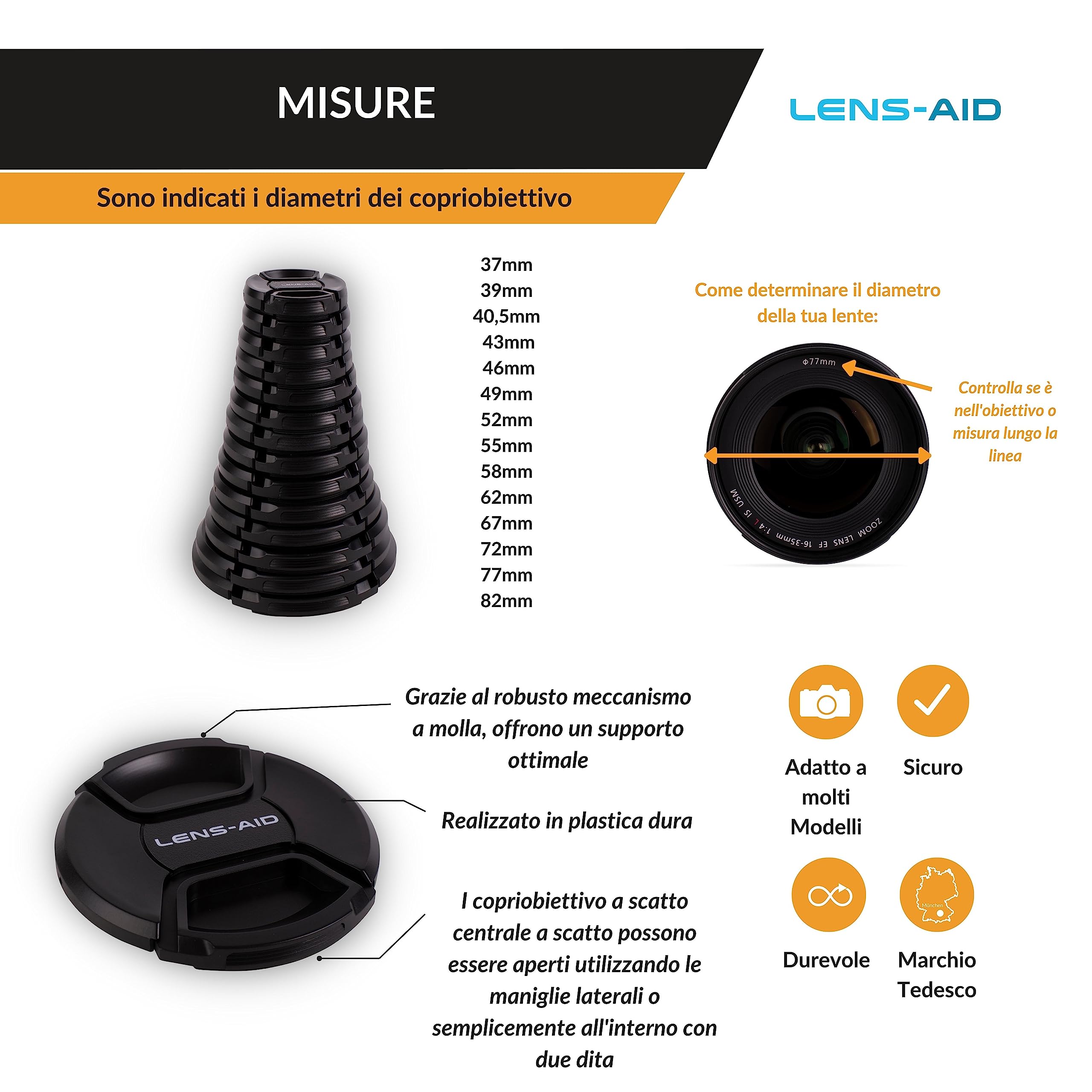 Vhbw Copriobiettivo 62 Mm Compatibile Con Nikon 60 Mm 2.8 AF D, 28 - Foto 6