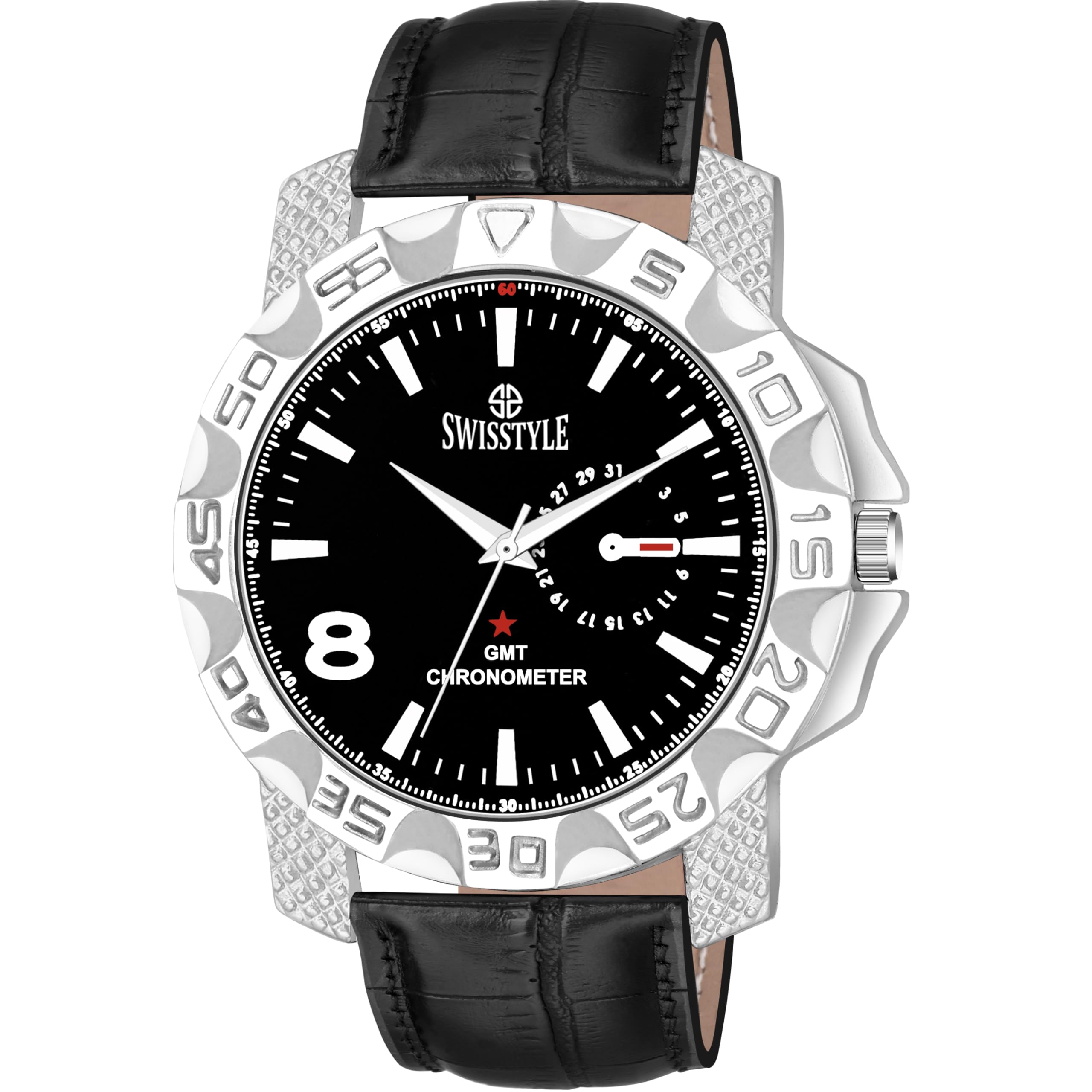 SWISSTYLE Black Leather Watch, Swiss Made, White Dial, Water Resistant, Mens (B0D2LNNKRQ) Amazon Price History, Amazon Price Tracker