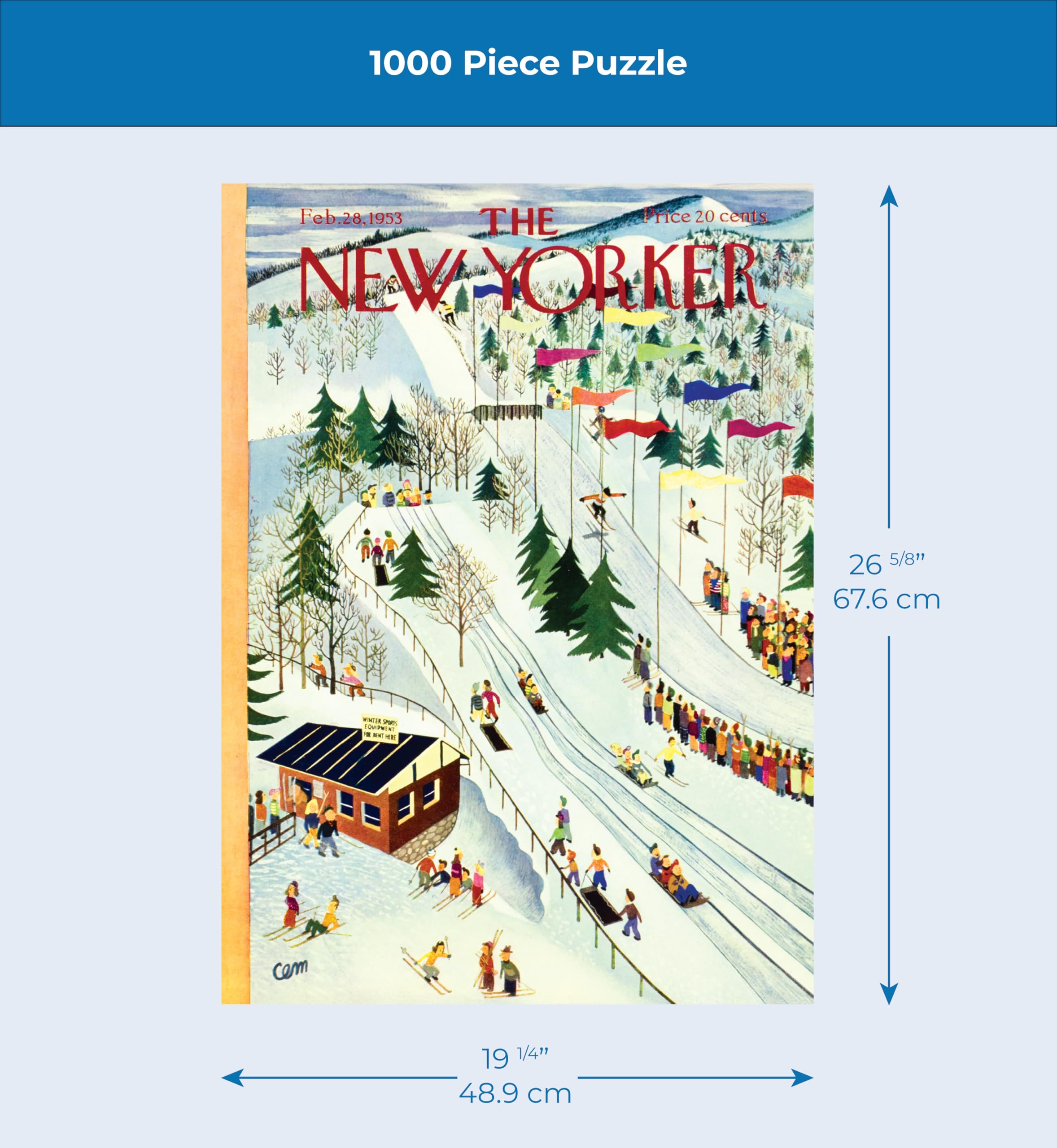 New York Puzzle Company - New Yorker Luge et Ski – Puzzle de 1000 pièces pour adultes par Charles E. Martin