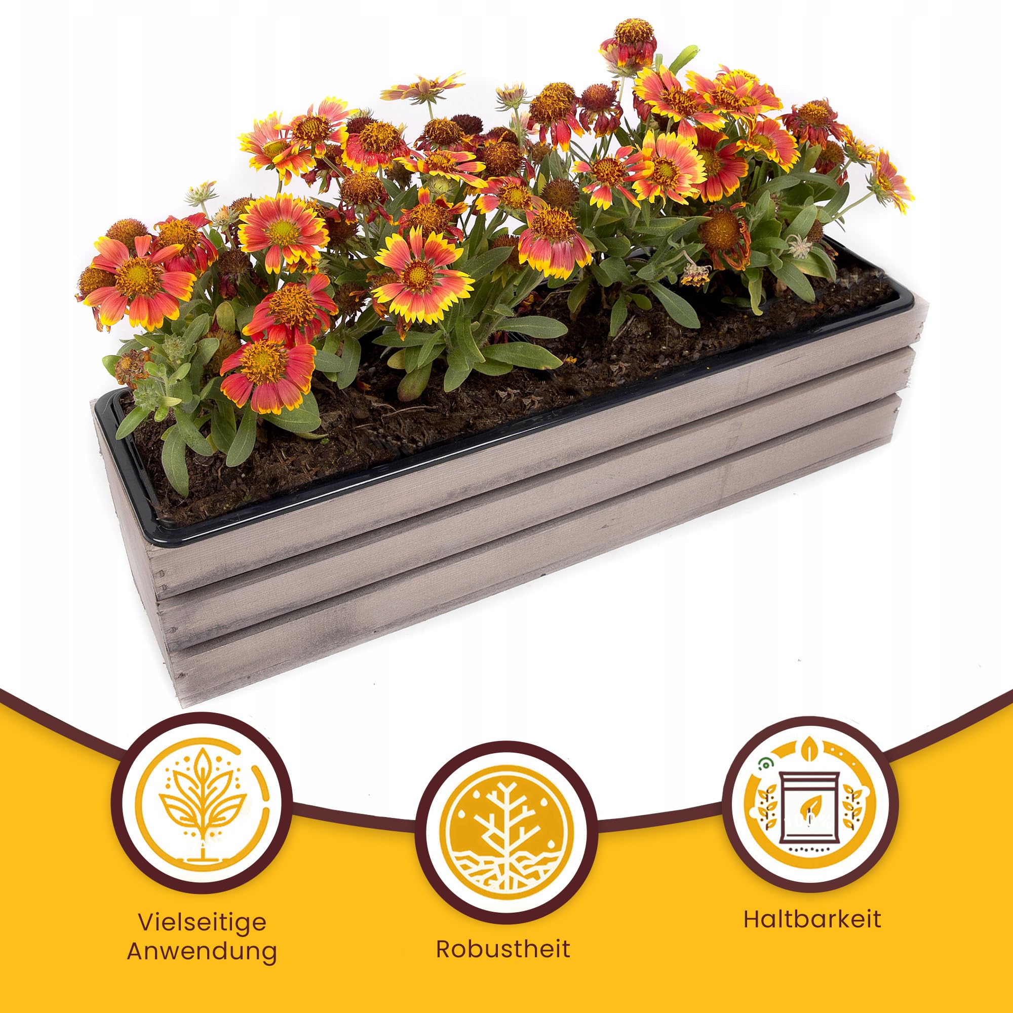 ECODECO Cassetta di Legno per Piante - Fioriera da Esterno con Inserto in Plastica - Vaso Rettangolare 18x60x15 cm per Balcone e Giardino - Contenitore Robusto Marrone