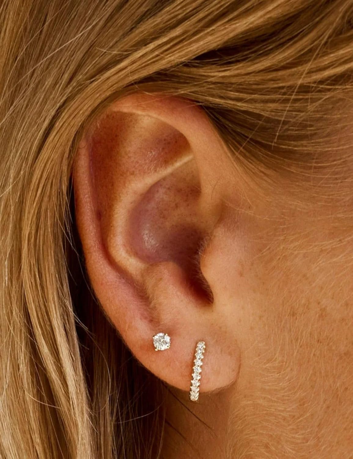 Kainier Women's 14K Gold Plated CZ Stud Earrings Simulated Diamond Round Cubic Zirconia Ear Stud Set(5 Pairs)… - Image 6