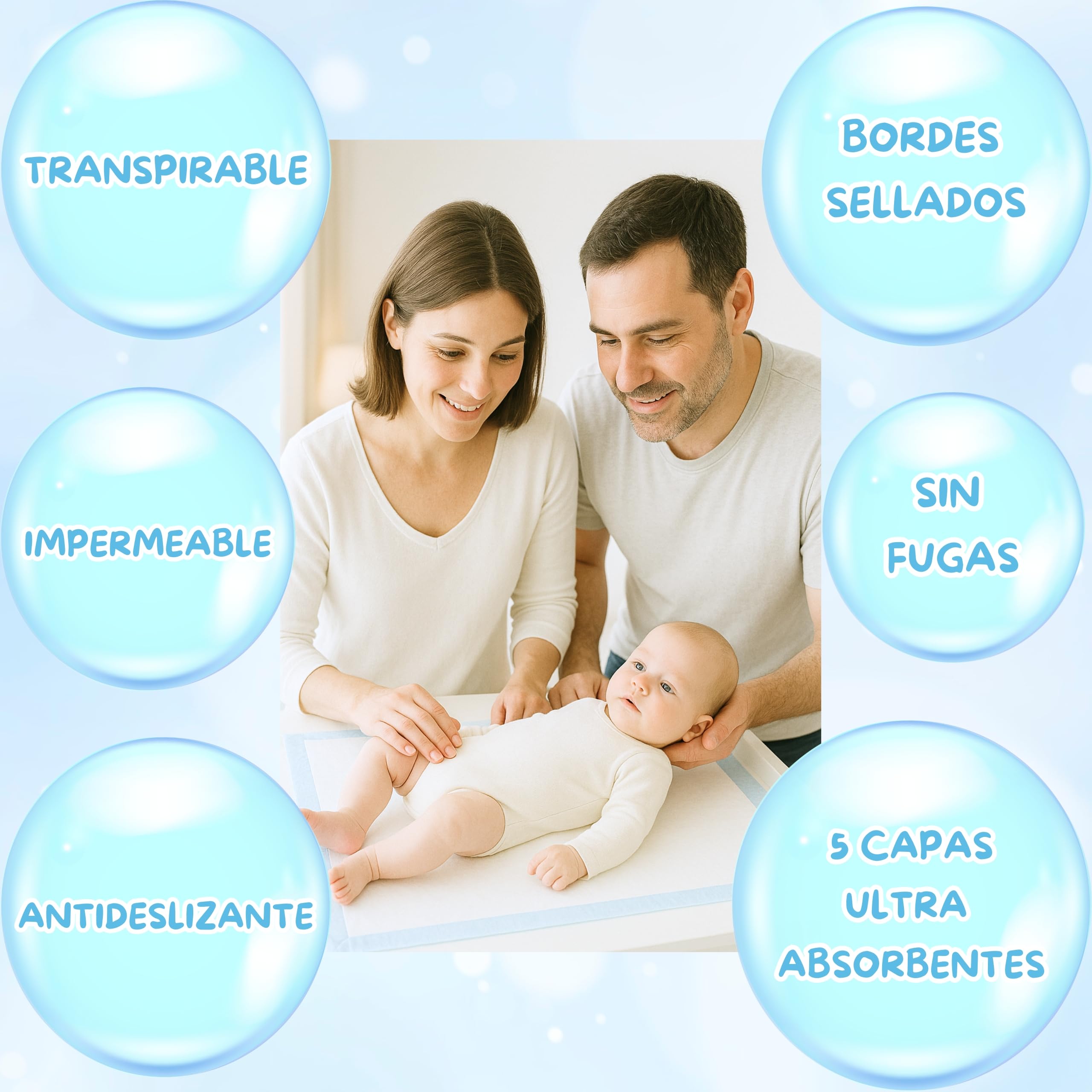 Empapadores Bebe - Empapador Cambiador Desechable Bebe - 60 Cambiadores Desechables 33X45 - Ideal Primera Etapas - Especial Pieles Sensibles - Ultra Absorbentes y Suaves - Sin Perfumes Ni Látex — view 5