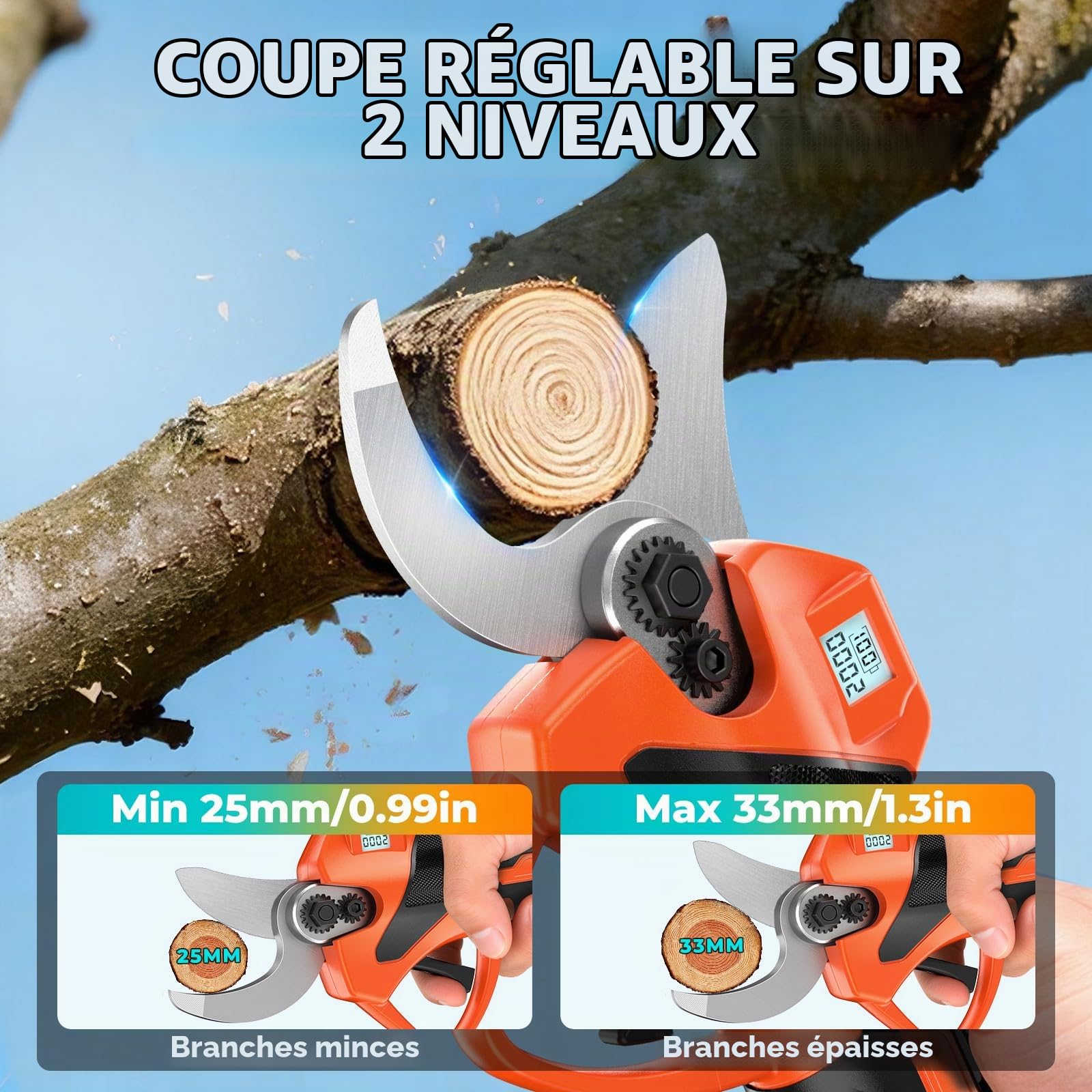 Secateur Electrique Sans Fil,Léger & Portable Secateur à Batterie,Max 33 mm
