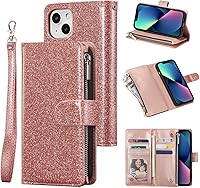 Vista 12 de UEEBAI Funda para iPhone 13 de 6.1 pulgadas, Cartera de piel sintética retro a prueba de golpes con función de soporte de ranuras para tarjetas, Azul