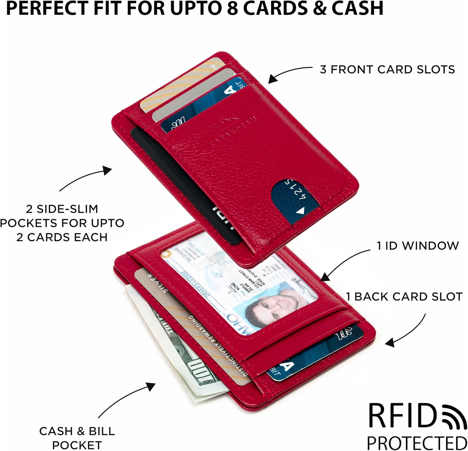 KARAKORAM LEATHER Handcrafted Front Pocket Credit Card Holder with RIFD Blocking | Premium Cowhide | Artisan Made Slim Leather Wallet | Quick Access Thumb Push Slots for Cards+ID (Summit Sunset Red) - Image 6