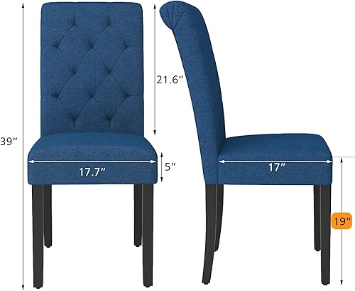 Miniatura 11 de Juego de 2 sillas de comedor tapizadas, sillas de cocina Parsons copetudas con patas de madera maciza, silla auxiliar de tela moderna para