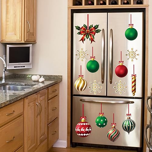 Vista 168 de 90shine 32 imanes navideños para decoración de puerta de garaje, bola de Navidad, refrigerador y cocina (rojo, verde, dorado)