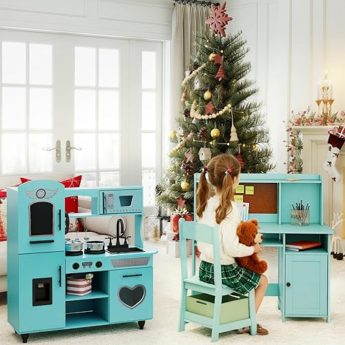 Miniatura 3 de TaoHFE Juego de muebles de madera azul para niños juego de cocina de madera para niños y mesa para niños con juego de silla azul