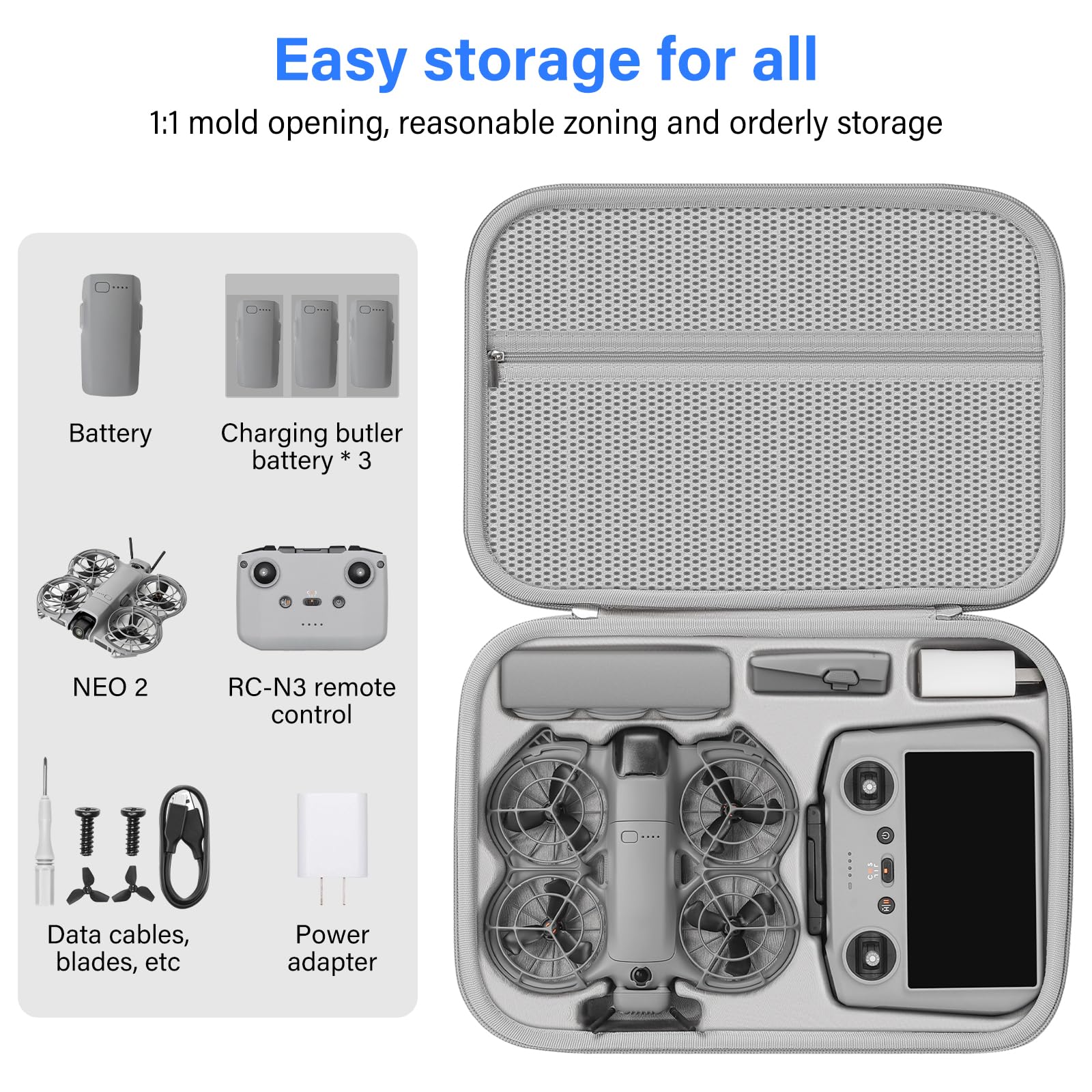 Étui Case pour DJI Neo 2 Sac, Sacoche pour Manette RC 2/Batterie Neo2 Accessoires Housse, pour DJI Neo 2 Fly More Combo Transport Boîte de Voyage, pour Rangement Drone