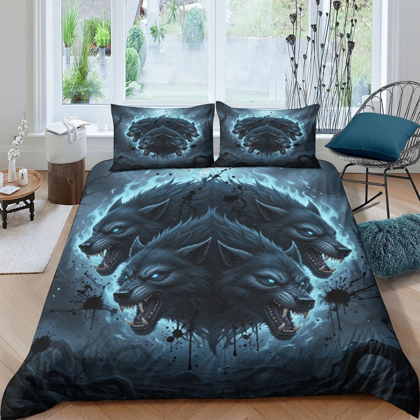 Ctjqhvkz Style-1 3D Printed Wolf Shadow Fitted Sheet Microfiber Soft Breathable Blue Night Bed Cover For Bedroom Dorm Decor Single（135X200cm）