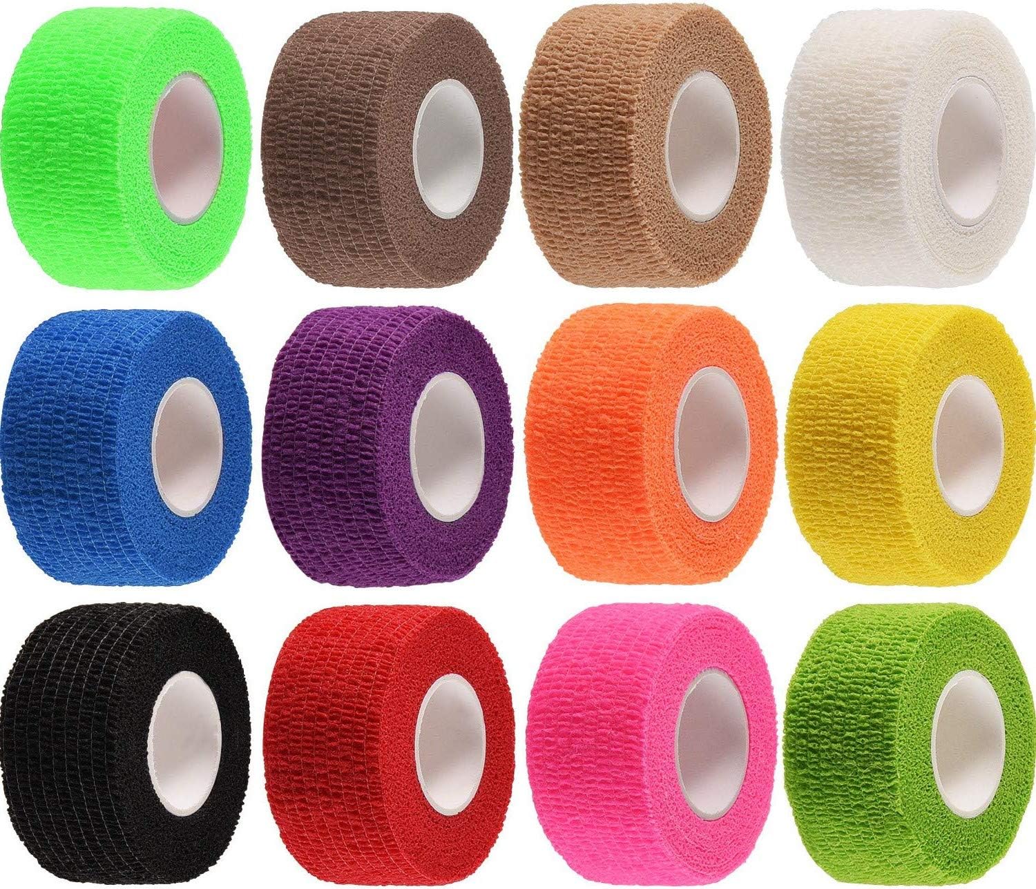 sansheng 12 Pack Self Adherent Cohesive Wrap Bandages, Athletic Tape for Wrist, Ankle, Hand, etc(12 Colors, 1 Inch x 5 Yards)