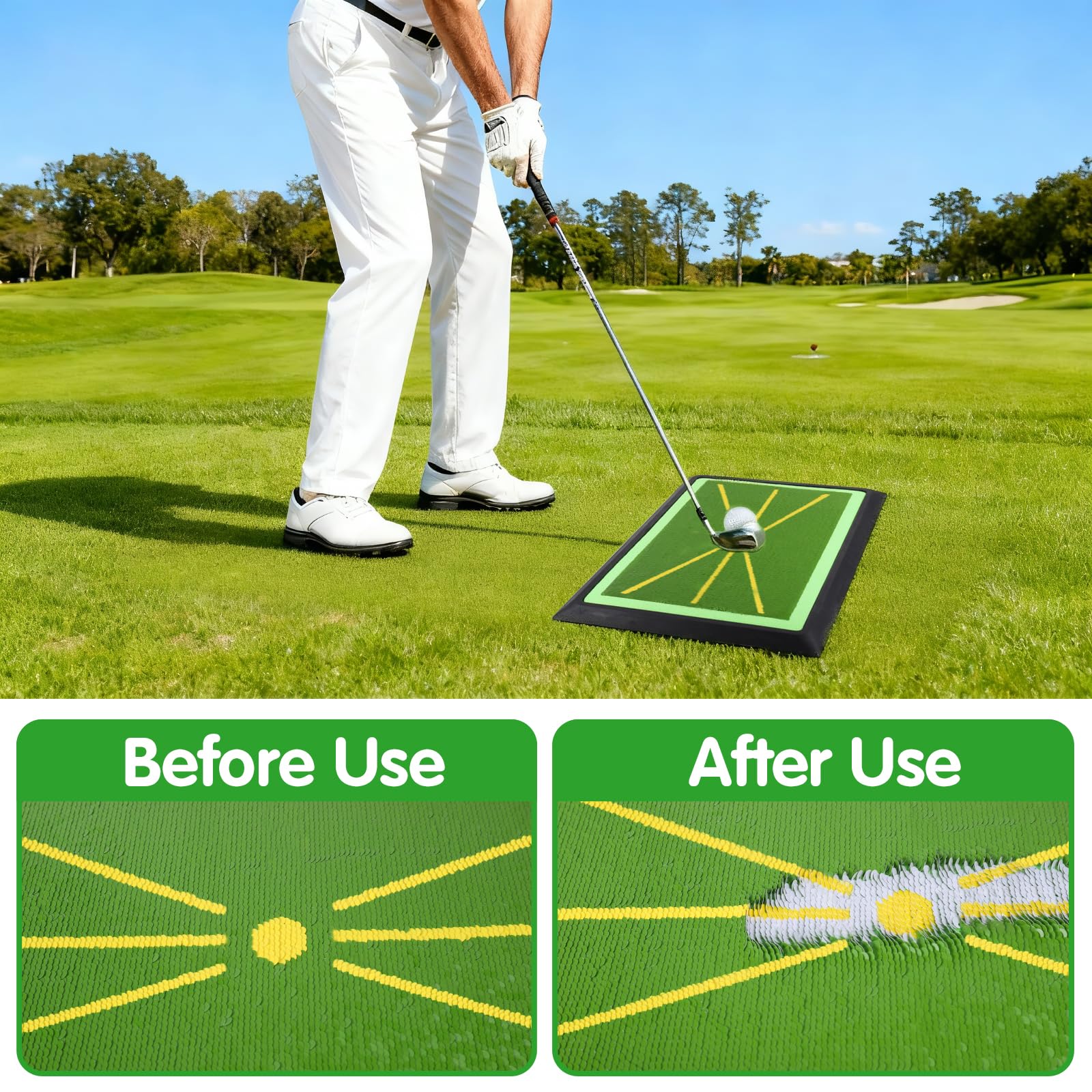 Golfmatte mit sofortigem Schwungpfad-Feedback | 43,2 x 30,5 cm Schlagbahn-Analyse Übungsmatte | Robuste Anti-Rutsch Gummibasis für Indoor & Outdoor Training | Ideal für Anfänger & Kinder