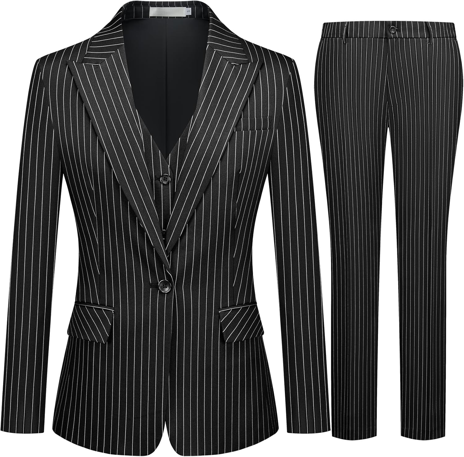 Women's 3 Piece Striped Suit One Button Slim Fit Business Work Professional Blazer ...