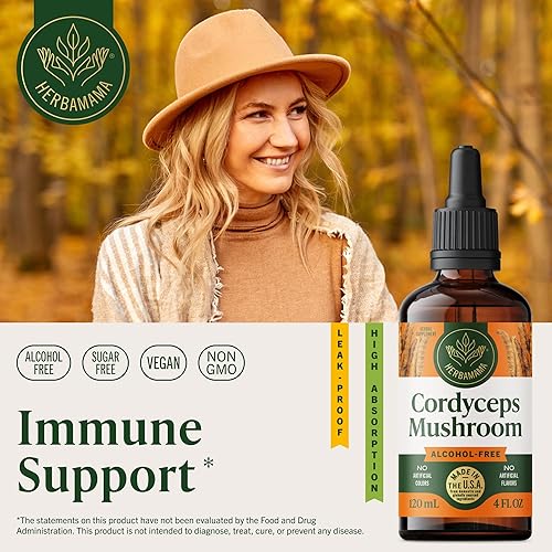 Miniatura 2 de HERBAMAMA Cordyceps Sinensis Tintura - Apoyo inmunológico vegano y defensa con gotas de extracto de hongos Cordyceps - Suplemento de inmunidad