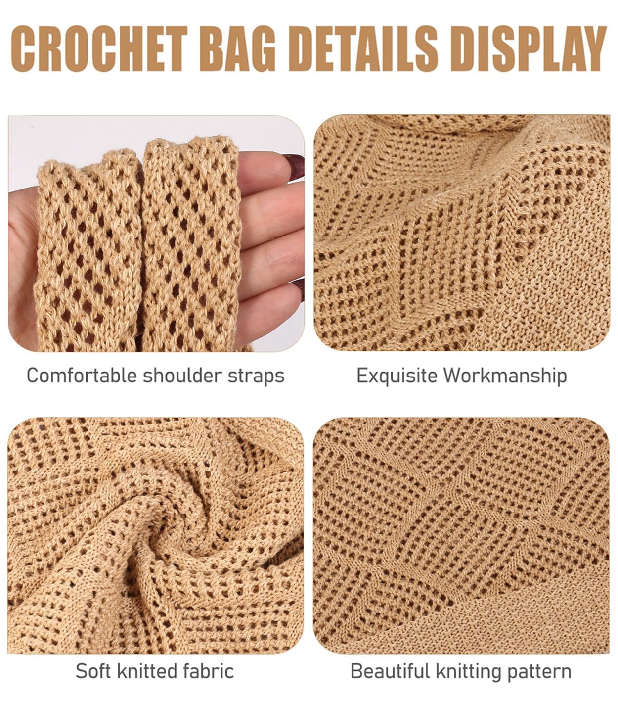 COOKOOKY Crochet Beach Tote bag Summer Beach Bag for Women Aesthetic Mesh Tote Bag Hippie Bag Knit Bag — view 5