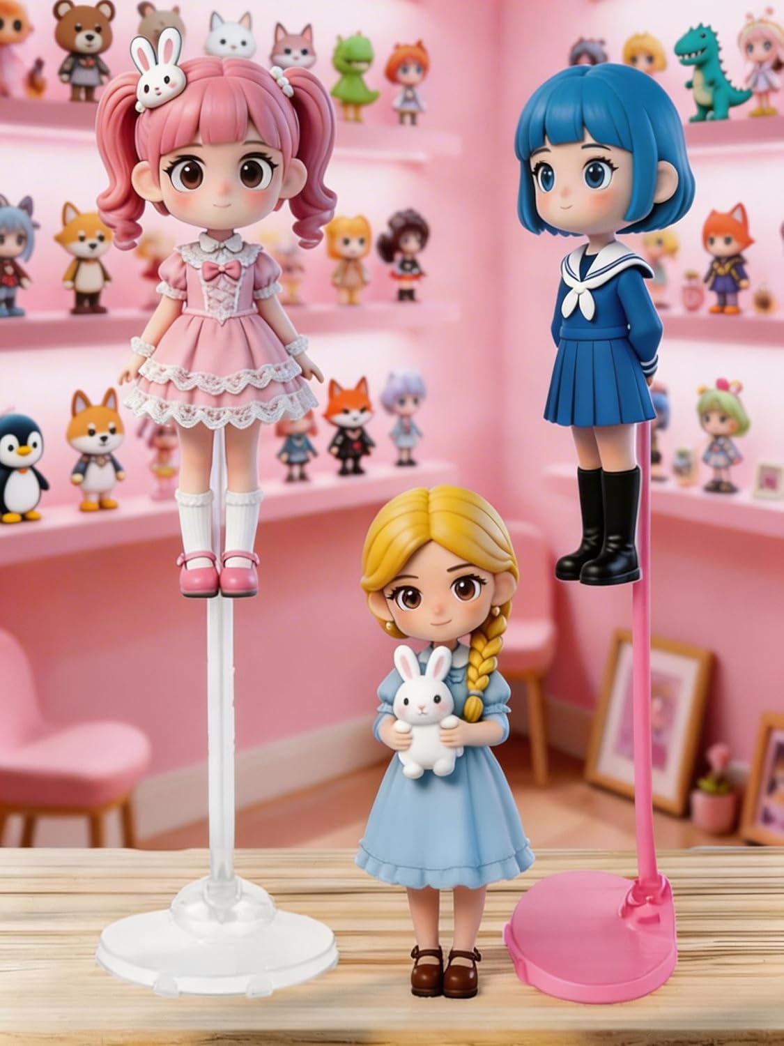 Transparent Doll Stands Compatible with Monster High, Lightweight Doll Stands Compatible with Monster High for Dolls Mini Display With Adjustable Waist Clip,12PCS