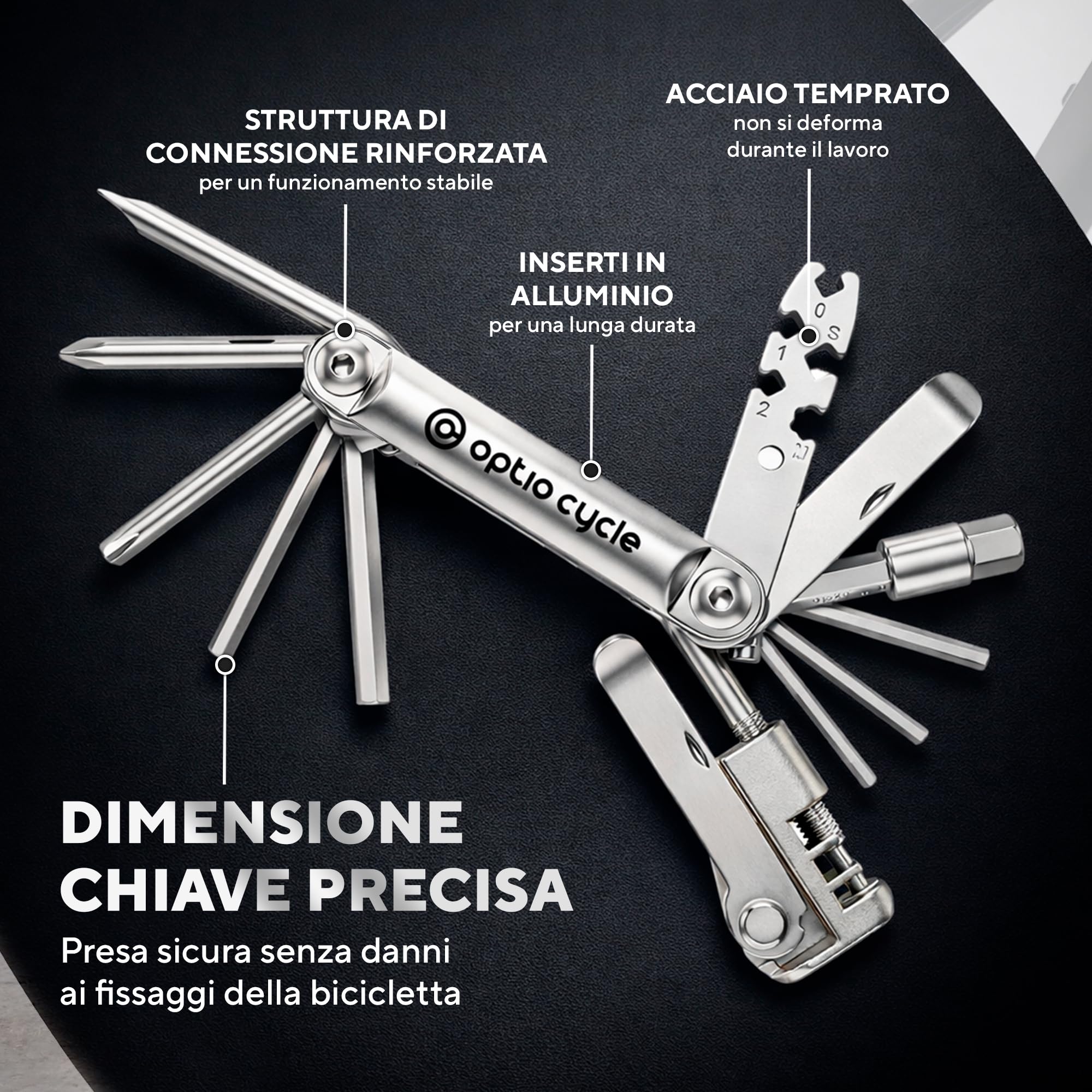 Multitool Bici 16 in 1 con Smagliacatena e Leva Gomma – Kit Attrezzi Bici Portatile | Multitool MTB, Bicicletta da Corsa, Gravel, E-Bike | Multi Tool Manutenzione Bicicletta