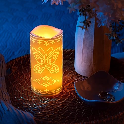 Miniatura 4 de State & Water Miracle Encanto - Bombilla LED parpadeante sin llama, pilar de cera de vela de mariposa, 6 x 3, pilas incluidas (verde)