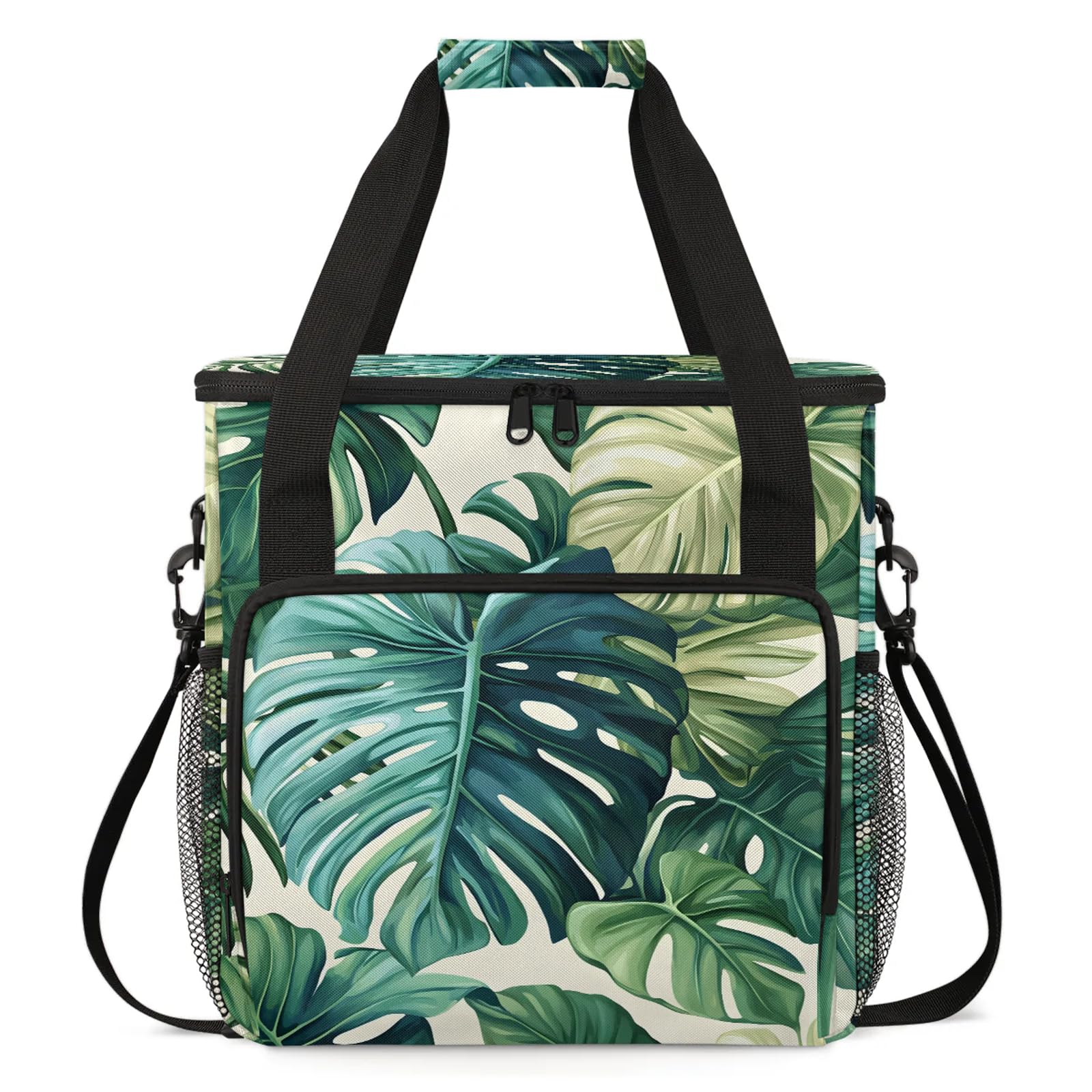 Adornori Palm Leaves Coffee Maker Travel Bag, Tropical Insulated Grocery Bag Travel Picnic Leakproof Cooler Bags With Shoulder Strap