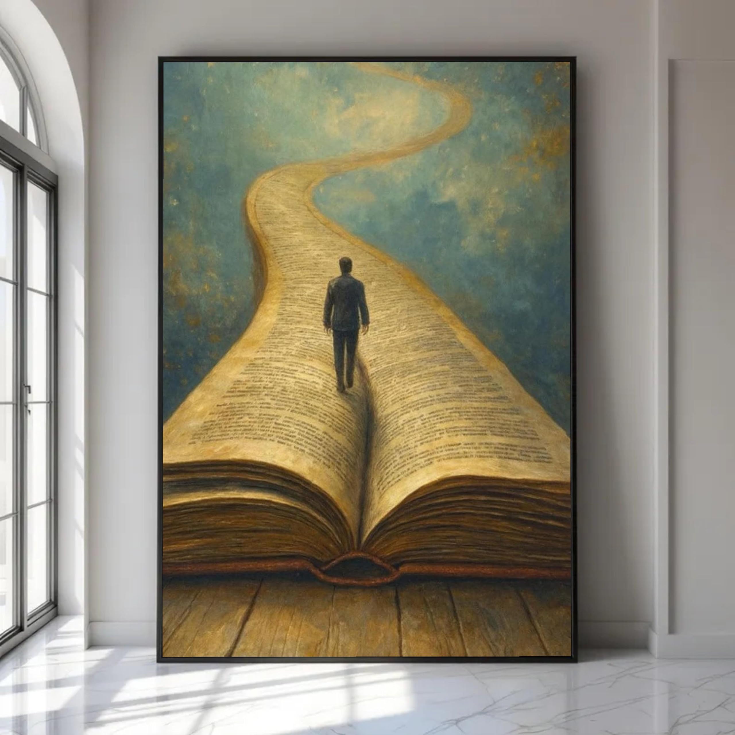 CAOXTART Journey Through Knowledge, Open Book Path Canvas Oil Painting, Inspirational Wall Art, Abstract Literary Canvas Print(40x60cm/Frameless)