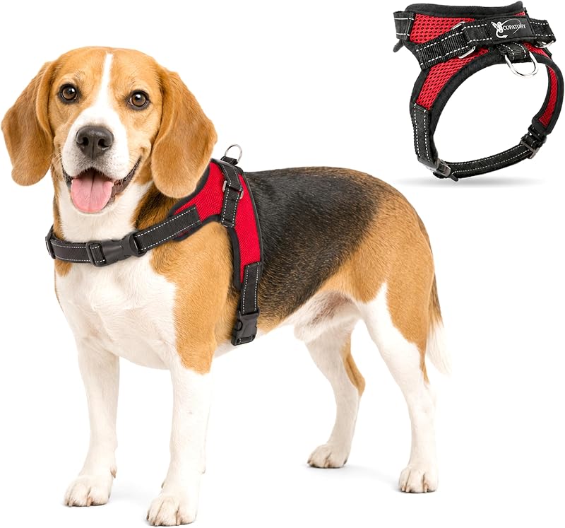 Peitoral Tipo Cabresto Ajustável com Alça e Tela Respirável para Cães Copatchy Vermelho Tamanho Médio