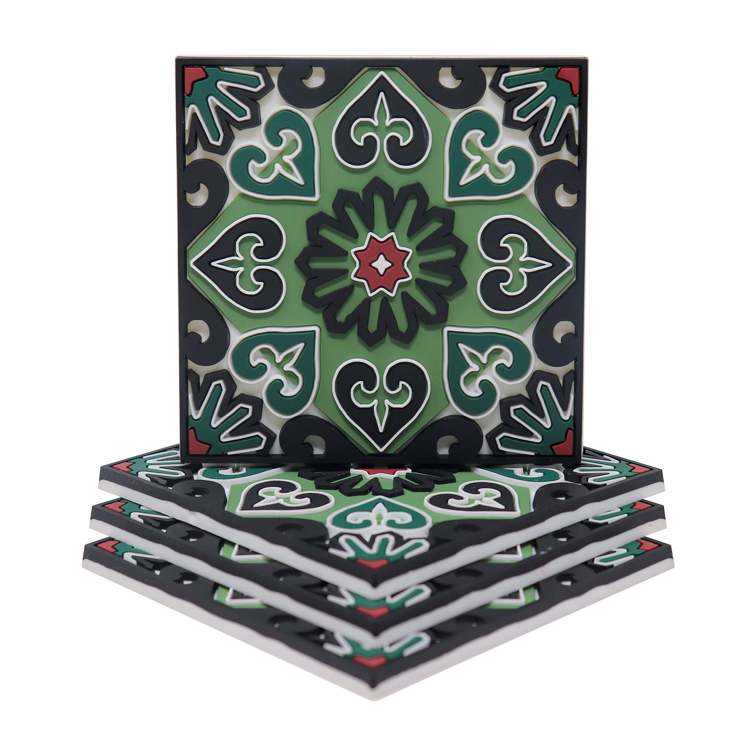 Coasters for Drinks – Set of 4 Coasters, Silicone, Protect Against Water Marks or Damage - Fit All Cups, 3.5" Inch Size Fits, Colored Coasters (Floers)