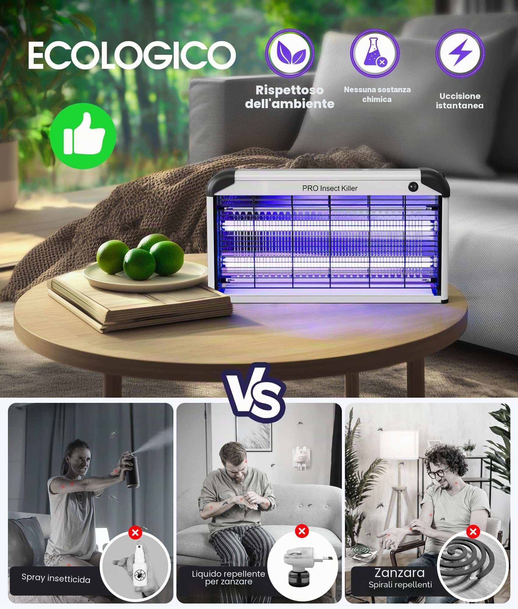 Spectracide 30W UV Lampada Zanzare Interna, Efficace Lampada Antizanzare Elettrica, 2400V Zanzariera Elettrica da Interno Mosche Vespe Moscerini Zanzare Acari