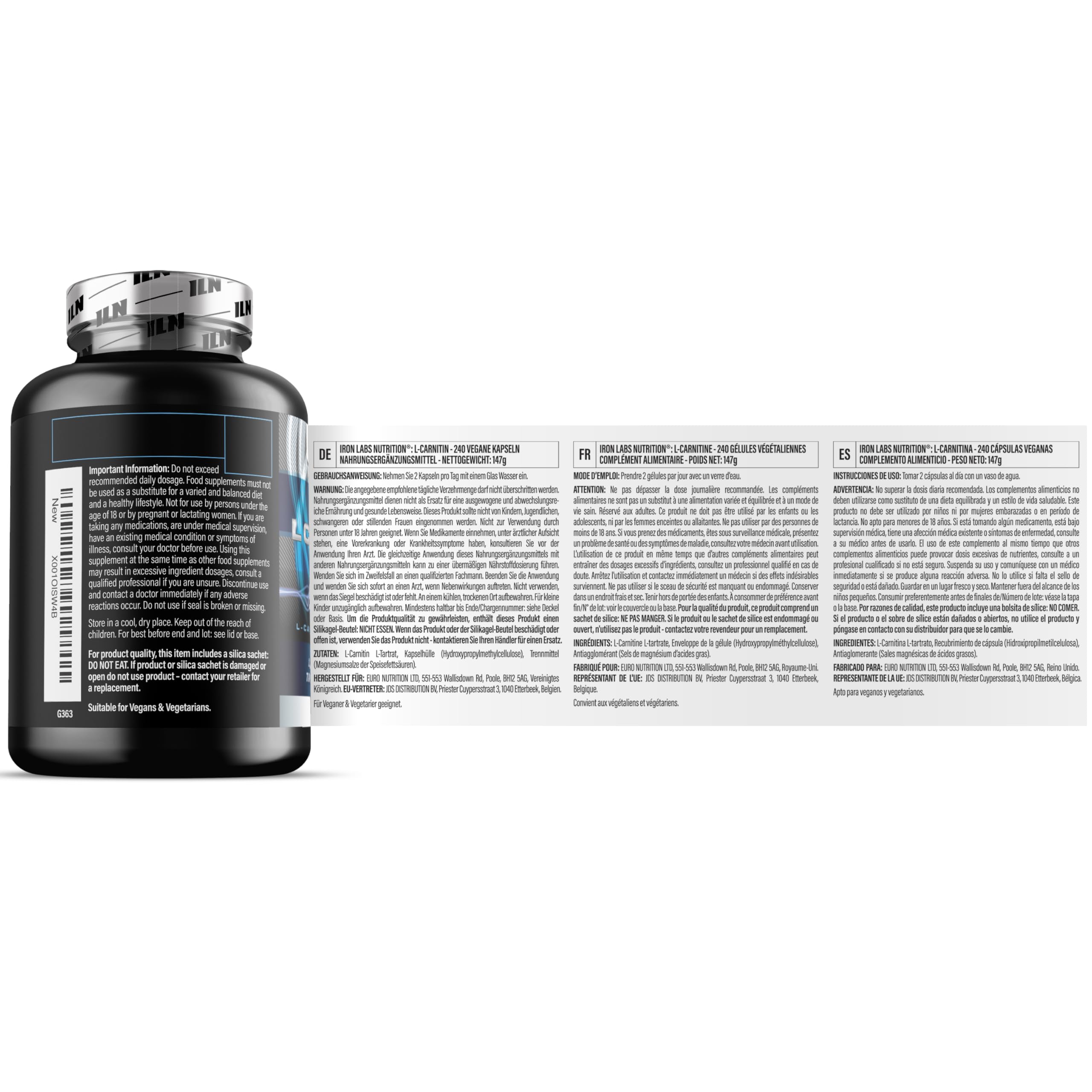 L-Carnitina – 1000mg L-Carnitina L-Tartrato – 240 Capsule Vegane