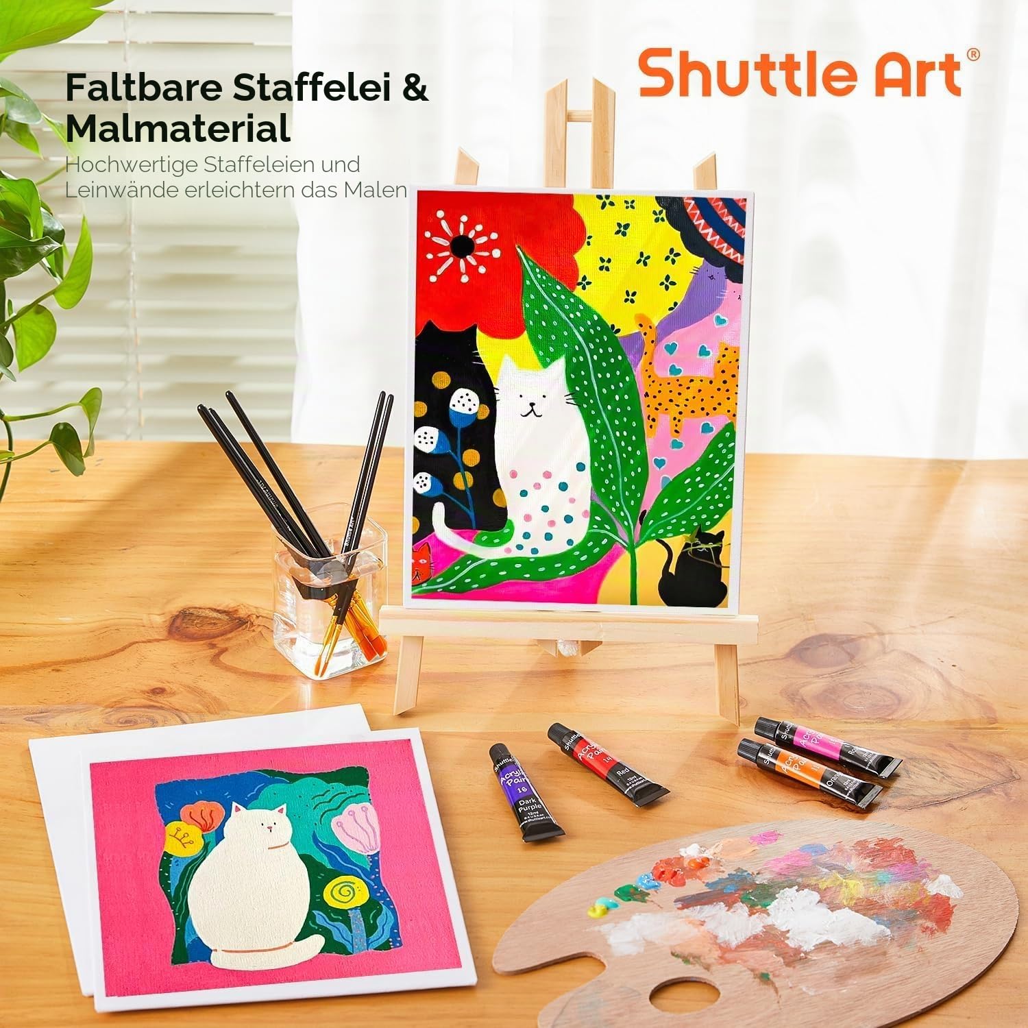 Shuttle Art 54 teiliges Acrylfarben Set, professionelles Malset mit Tischstaffelei, 30 Acrylfarben, Leinwand, Pinsel, Palette, komplettem Zubehör, Malset für Kinder und Erwachsene mit staffelei holz