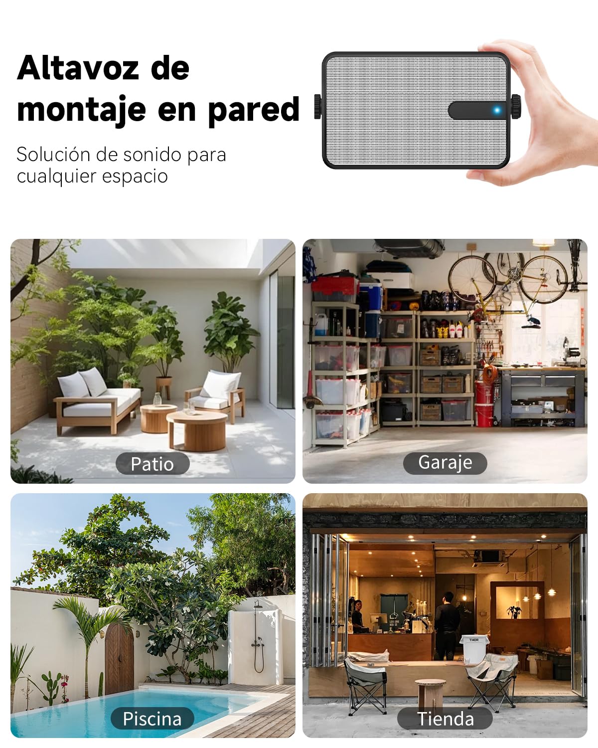 250W Altavoces Bluetooth para Exteriores, Sincronización Inalámbrica Entre Altavoces, Montaje en Pared para Patio, Porche, Cenador, Garaje, Paquete de 2 (MZ-632)