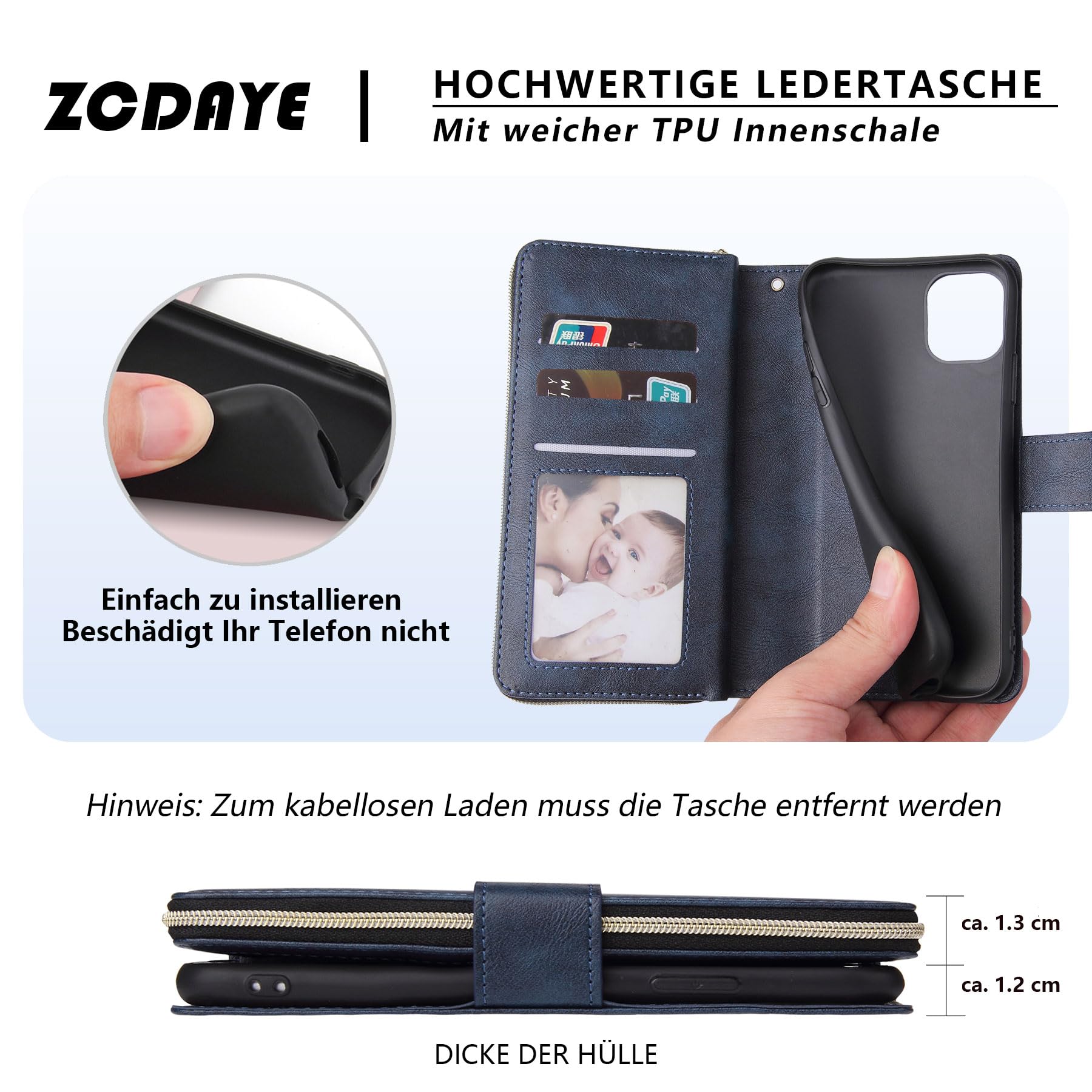 ZCDAYE Custodia A Portafoglio Per IPhone 11 Pro Max – Pelle Sintetica Rossa Con Chiusura Magnetica, 2 Slot Carte E Tasca Contanti, Supporto - 4