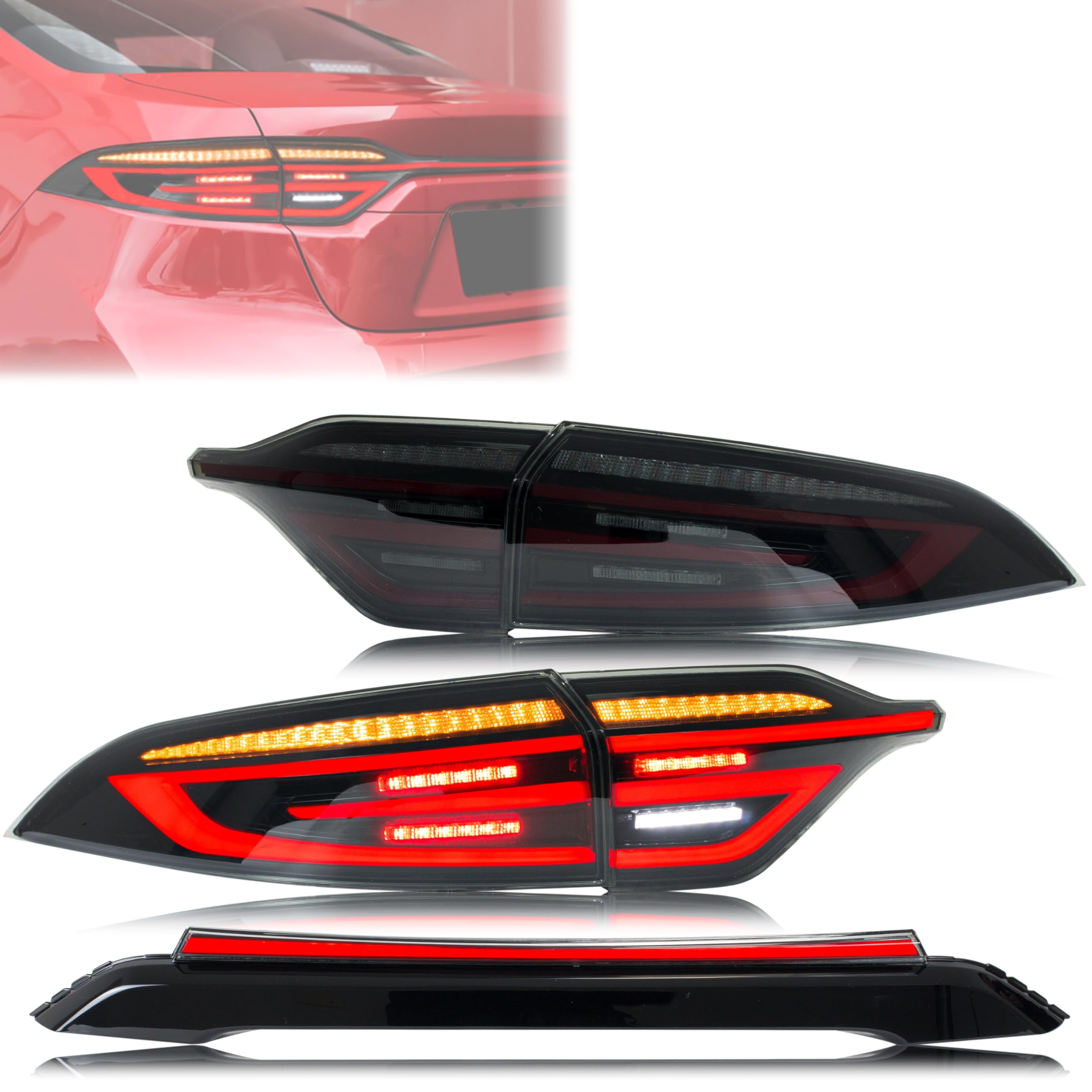 New Accessory Compatible with Toyota Corolla 2020 2021 2022 2023 2024 LED Tail Lights & Middle Lamp Sequential Signal Start-up Animation Replacement