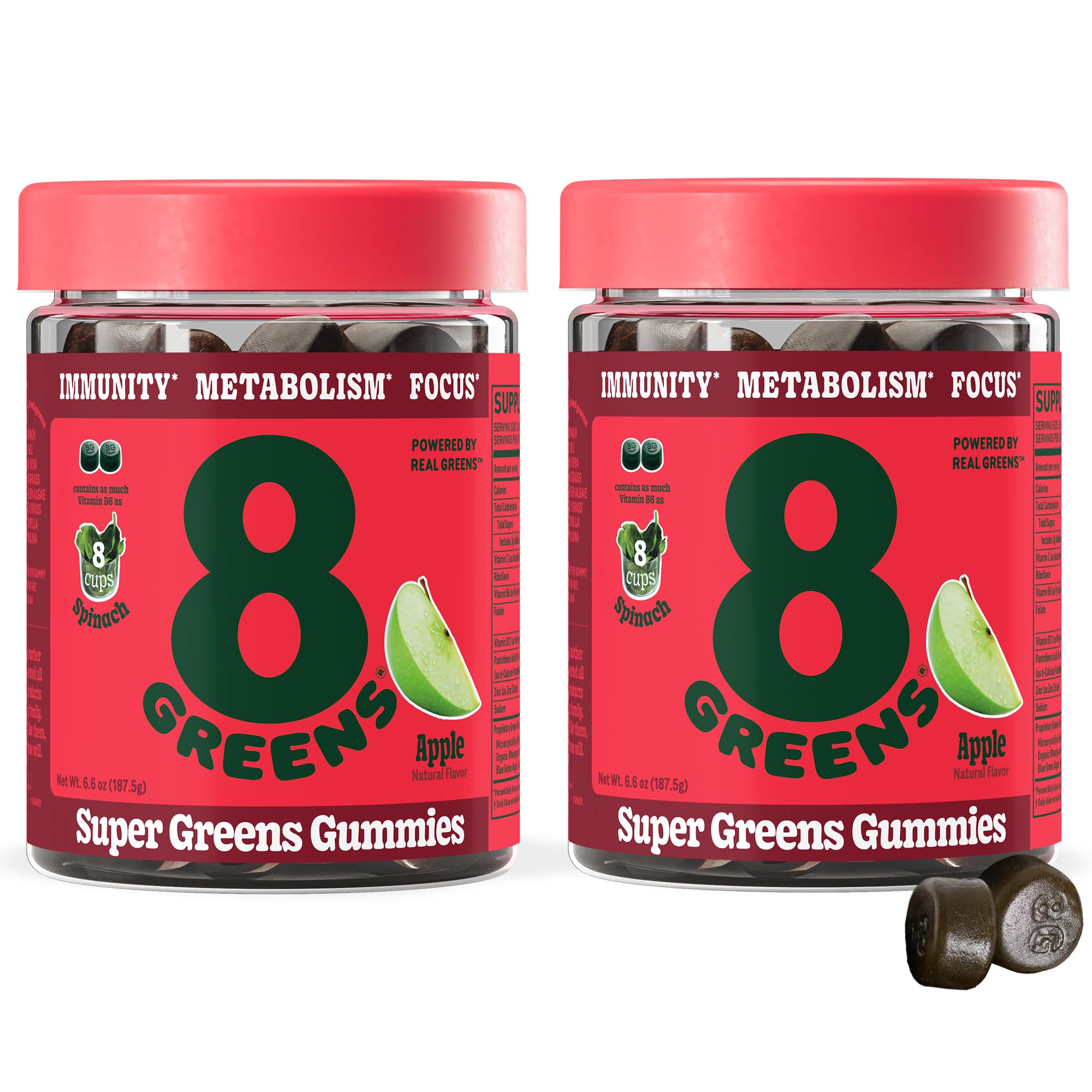 8G 8Greens Supergreens Daily Gummies, Apple, 100 Servings Apple 100 Count (Pack of 2)