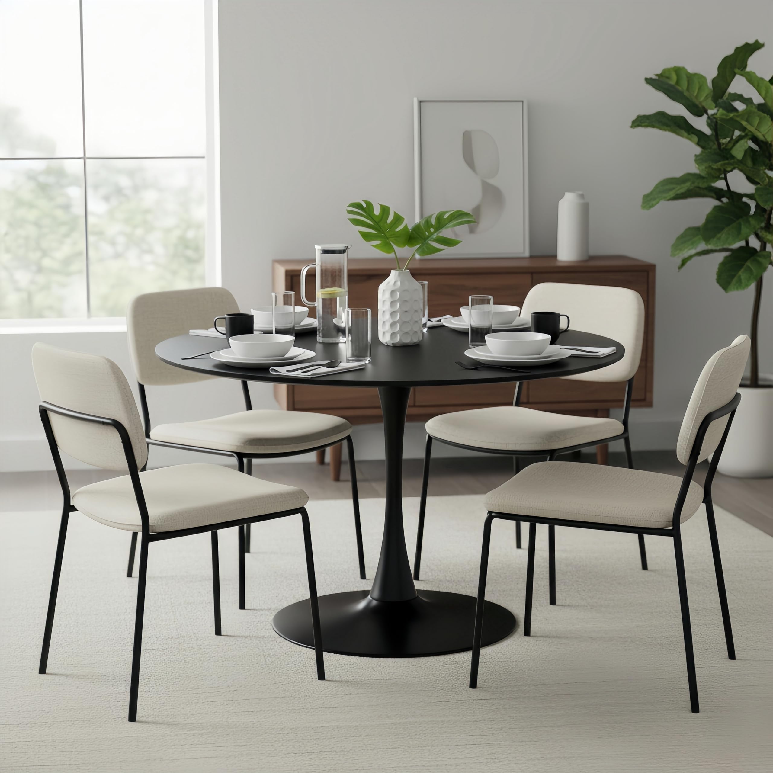 Esstisch Rund 110 cm – Moderner Runder Esstisch, Küchentisch Rund im Tulpendesign für 4–6 Personen, Wohnzimmer Tisch MDF Holz mit Fester Standfläche, Schwarz