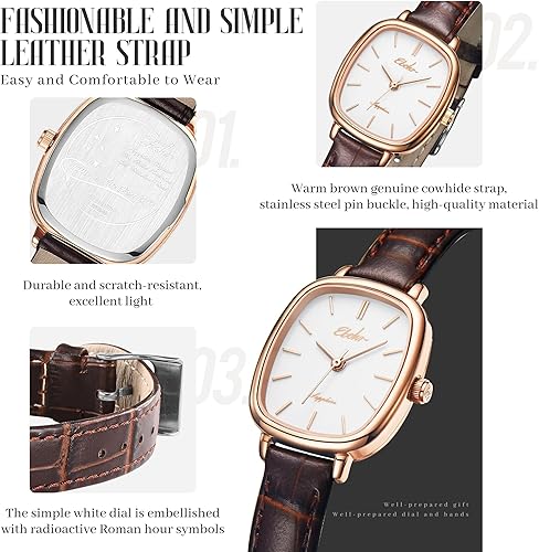 Miniatura 2 de Reloj clásico de cuarzo para mujer, elegante y resistente, con correa de piel de vacuno, perfecto para cualquier ocasión