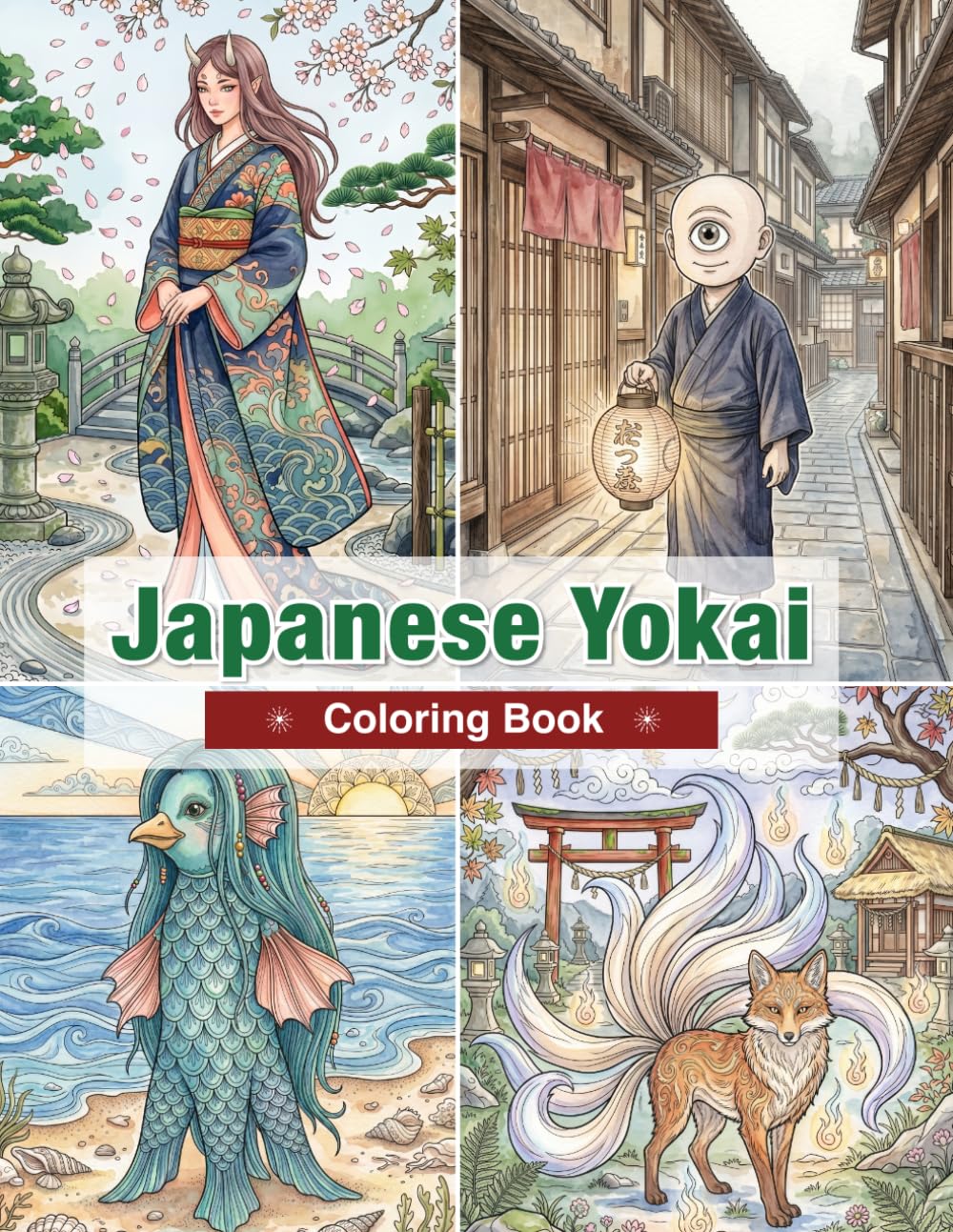 Japanese Yokai Coloring Book for Adults: Ukiyo-e Spirits, Japanese Folklore Creatures, and Mysterious Retro Japan Scenes