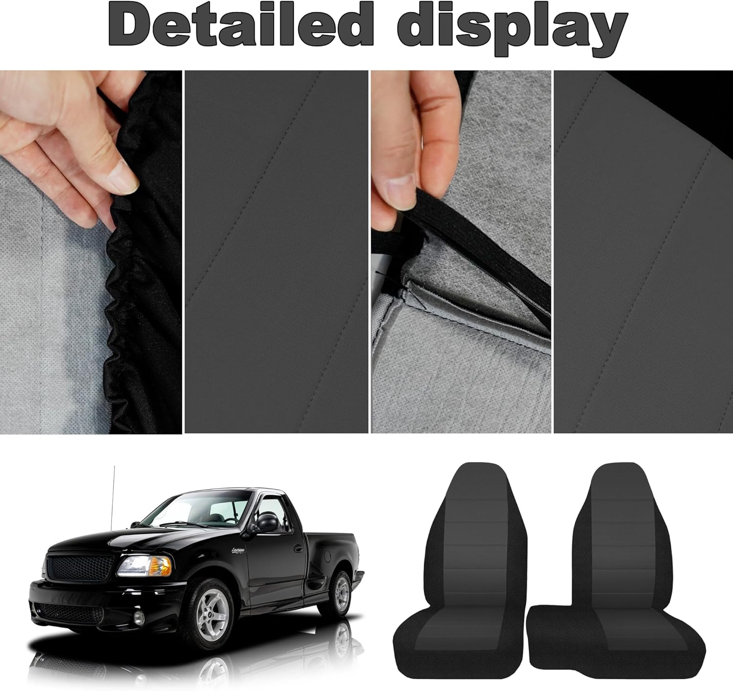 2Pcs 60/40 Cloth High Back Bench Seat Cover Fit for Ford Ranger XLT Front 1998 1999 2000 2001 2002 2003 Without Console Cover Black