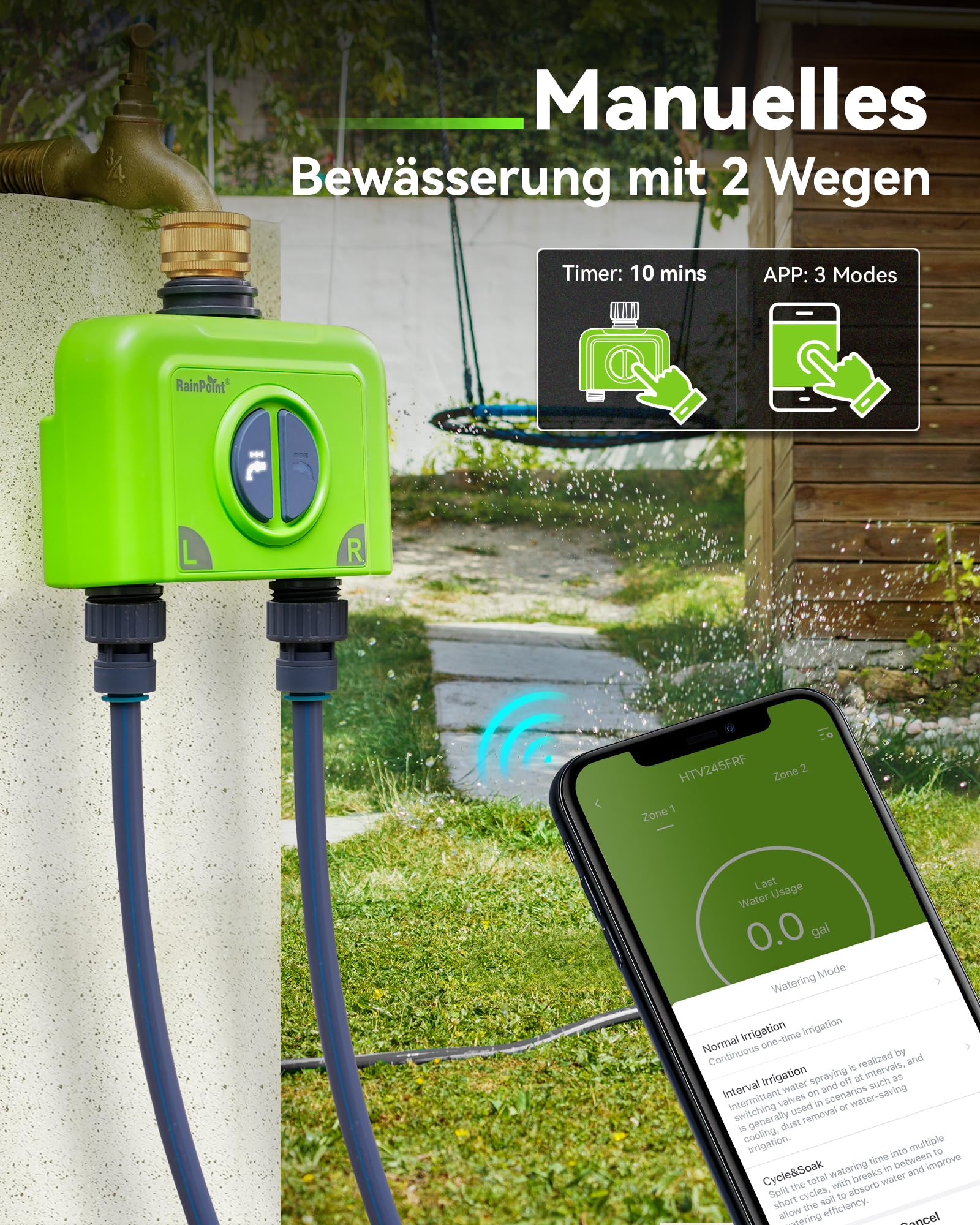 RAINPOINT Programmateur Arrosage WiFi 2 Voies IP65 Minuteur Arrosage Automatique Entrée en Laiton