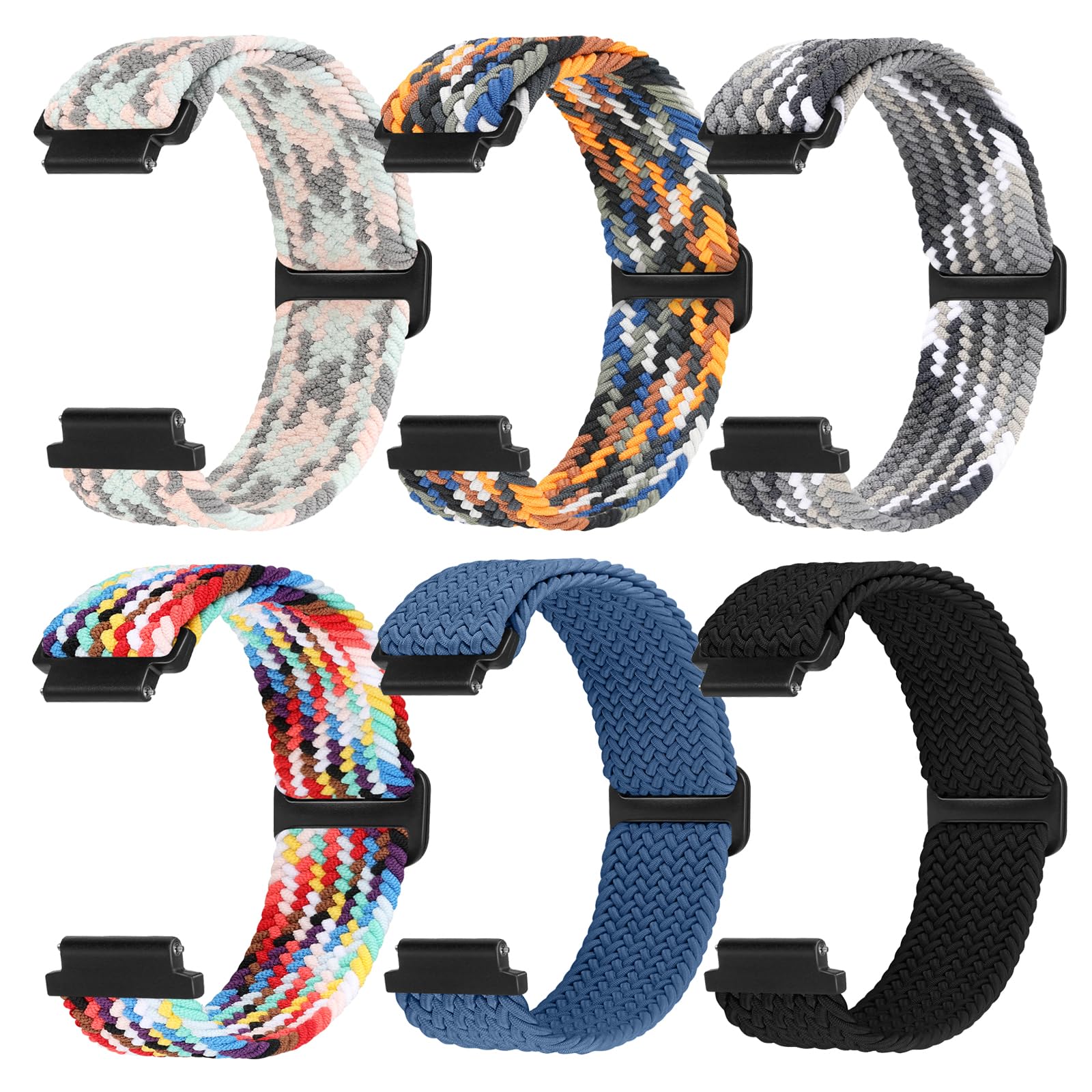 16mm 18mm Stylish and Adjustable Braided Stretchy Solo Loop Bands, Perfect Fit for Women and Men - 16mm 18mm Quick Release Straps Ideal for Smart and Traditional Watches Easy Installation - Pack of 6
