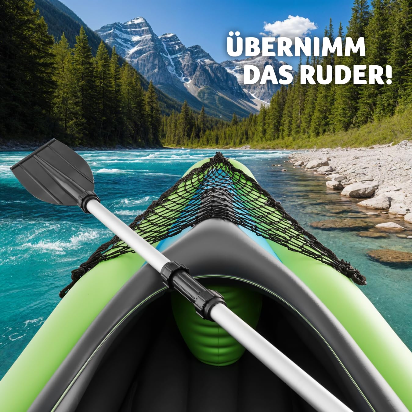 tectake® Kajak Boot aufblasbar, aufblasbares Kanu Paddelboot für 2 Personen mit 2X Doppelpaddel und Zubehör 2X Sitz, Pumpe, Transporttasche, für Wassersport, Freizeit, als Angelboot, Ruderboot