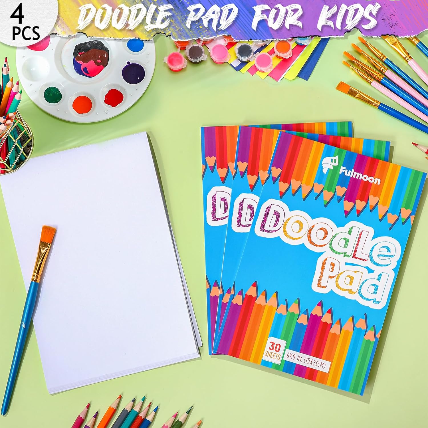 Fulmoon 4 Pcs Doodle Drawing Paper Pad for Kids 30 Sheets Drawing Paper Coloring Sketch Book Art Supplies for Kids Teens Adults Crayons School Office, 6 x 9 Inch