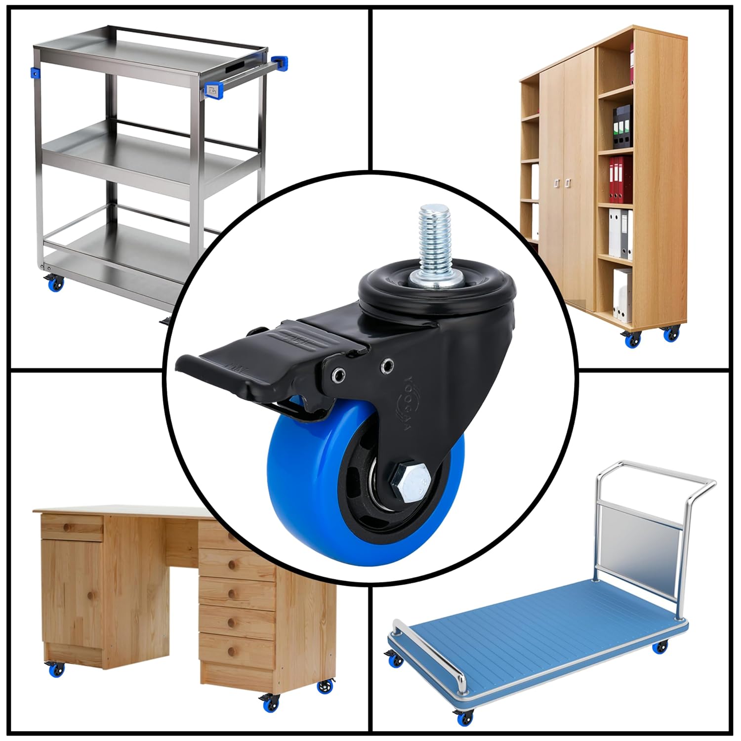 3 Inch Caster Wheels 1000Lbs Threaded Stem Casters Set of Heavy Duty 1/2"-13 x 1 Safety Dual Locking Industrial Castors for Shelving Cart Furniture (Stem Diameter 1/2", Length 1")