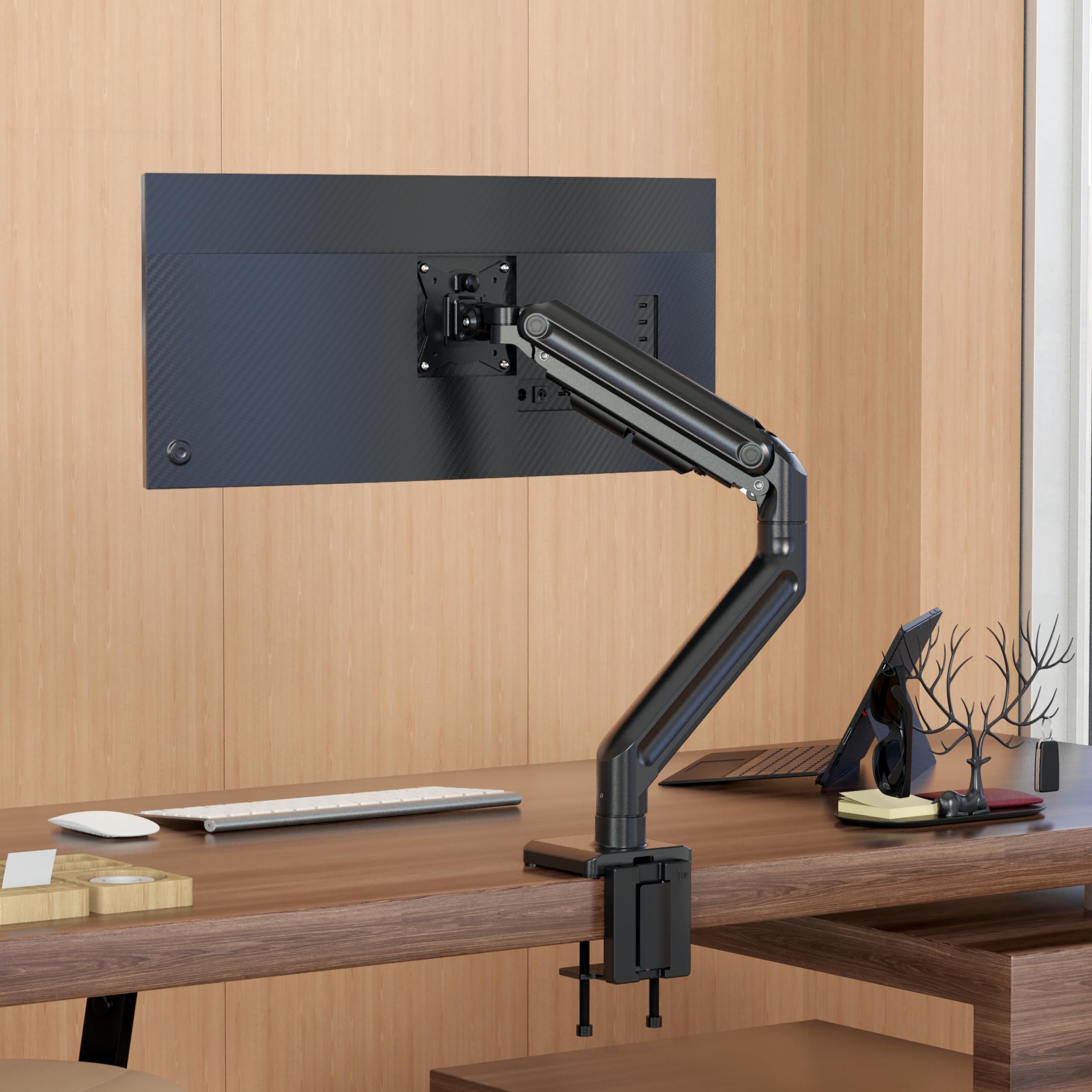 hjh OFFICE Monitorhalterung 1-Arm 15 – 42 Zoll VM-MG1S Gasfeder XXL Monitorarm individuell anpassbar, 20kg belastbar, Schwarz
